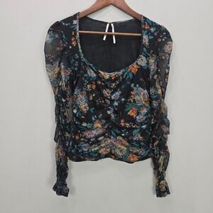 Anthropologie Top S Mesh Ruched Long Sleeve Milkmaid Dark Fairy Whimsigoth Sheer